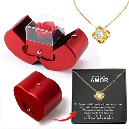 Red Apple Eternal Rose Jewellery Box with Necklace – Heart-Shaped Gift